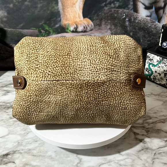 BORBONESE Handbag Global Pattern Beige Suede x Leather - Picture 10 of 17